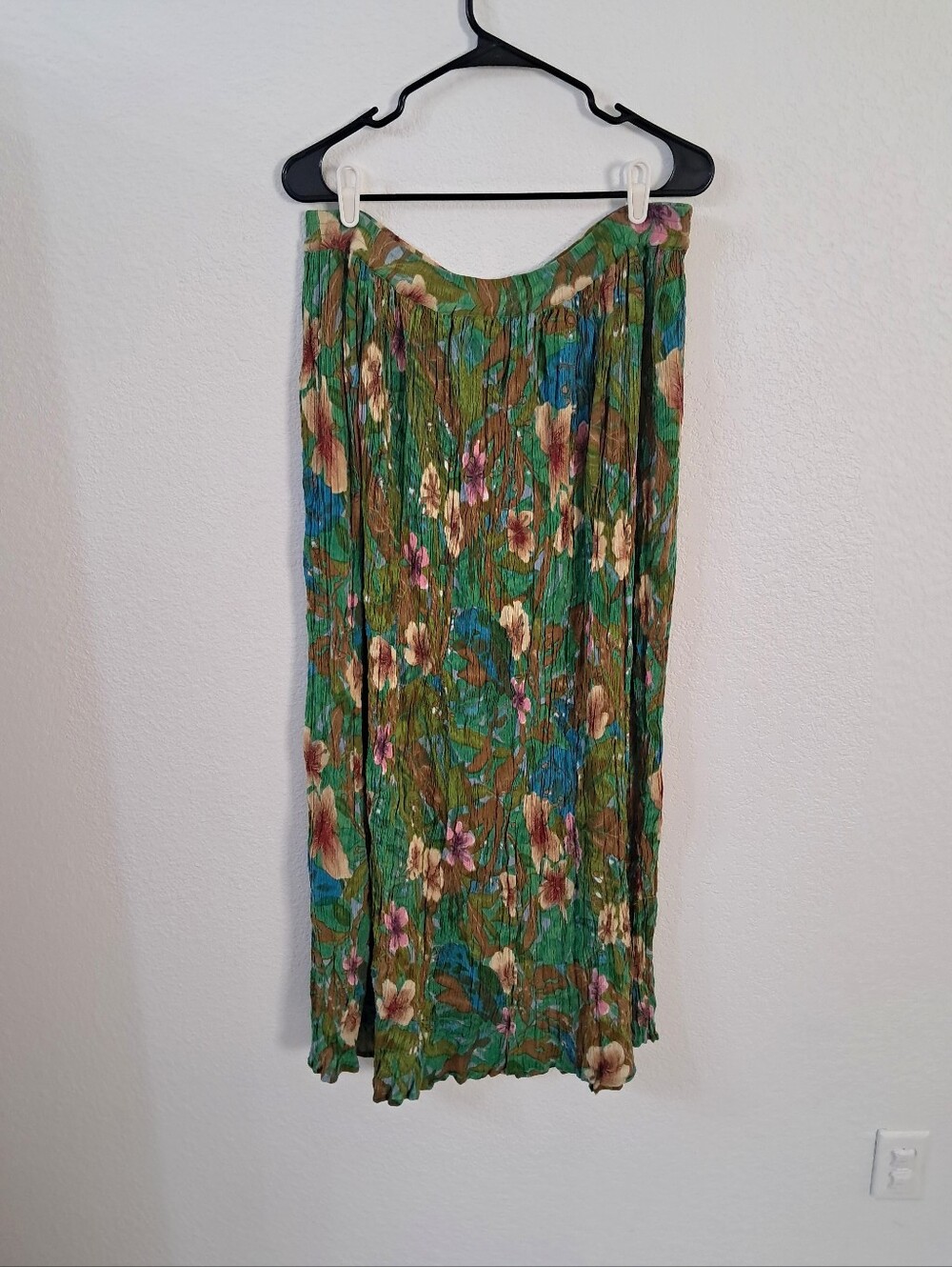 Vintage Newport News Broomstick Maxi Skirt Crepe Floral Festival Hippie Boho Lg